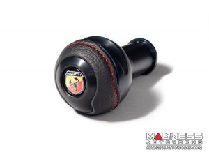 FIAT 500 Gear Shift Knob - Black Italy - Black Base/ Black Leather Top + ABARTH Logo - V2